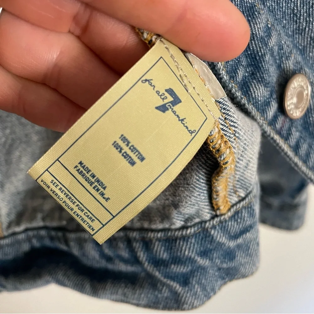7 For All Mankind Wythe Girls Button Front Distressed Crop Denim Jean Jacket Y2K